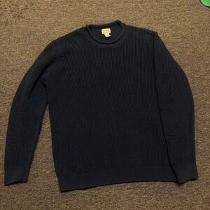 LL Bean Roll Neck Sweater 2XLT Fisherman Chunky Waffle Knit Organic Cotton Blue